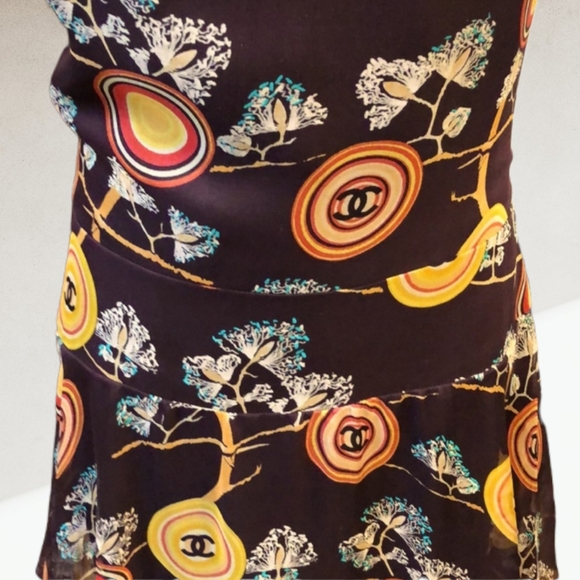 CHANEL @ PARIS |2001 Spring Runway Chinoiserie Silk Chiffon CC Logo Print Dress - Picture 8 of 16